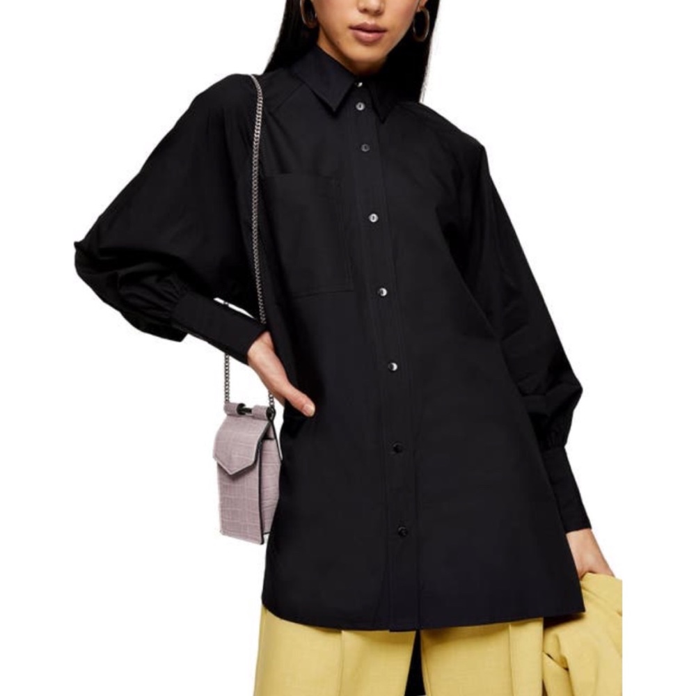 Topshop Oversized Black Cotton Poplin Shirt US 2